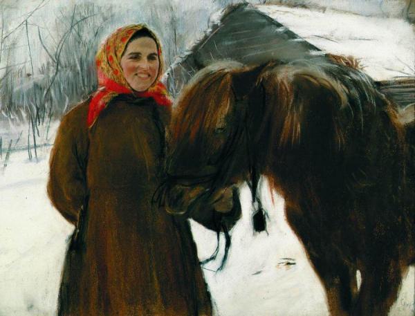 Peasant Woman With Horse by Valentin Serov Oil Painting Reproductions