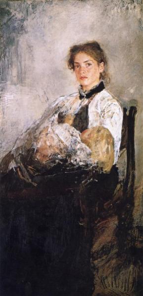 Portrait Of Nadezhda Derviz And Her Child by Valentin Serov