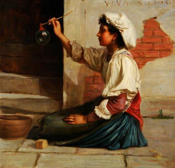 Girl Blowing Soap Bubbles by Valentine Cameron Prinsep