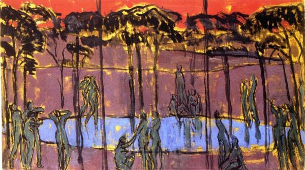 Vanessa Bell Design For A Screen: Figures By A Lake