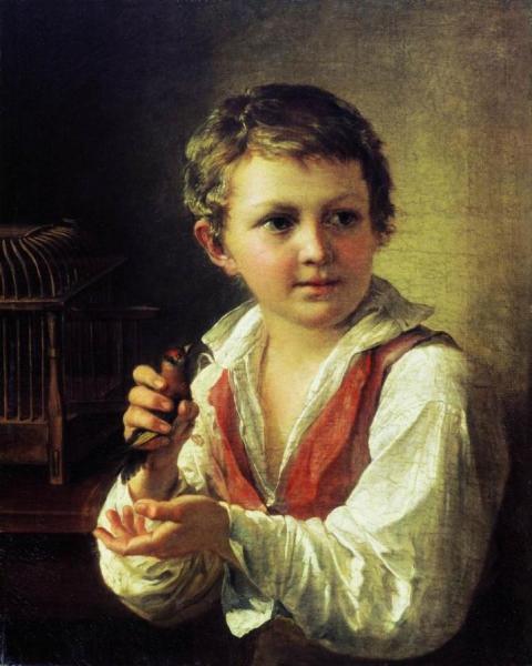 Boy Releasing A Goldfinch From The Cage by Vasily Tropinin