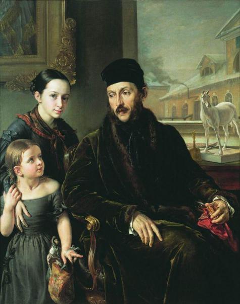 Portrait Of Dmitry Voyekov With His Daughter Varvara And English Governess by Vasily Tropinin