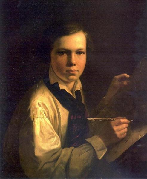 Portrait Of The Artist's Son At The Easel by Vasily Tropinin