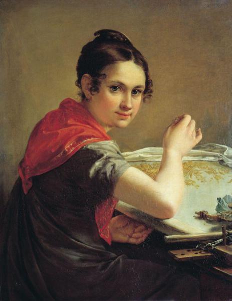 Woman Embroidering by Vasily Tropinin