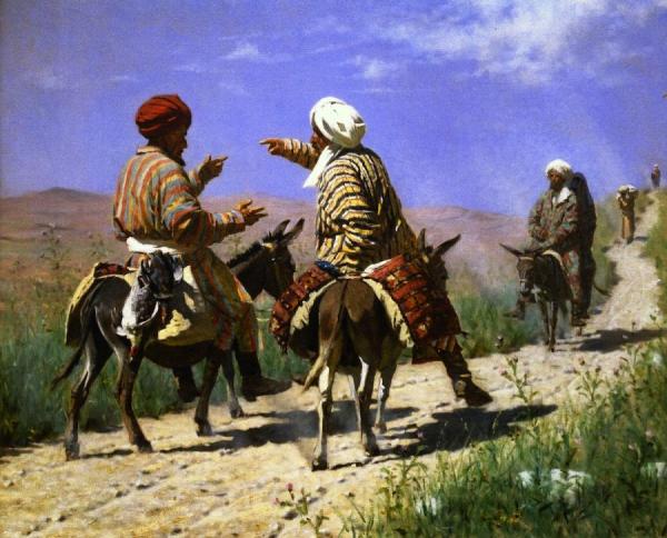 Mullah Rahmin And Mullah Kerim Quarelling On The Way To The Bazaar by Vasily Vasilevich Vereshchagin Oil Painting Reproductions