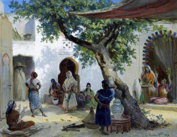 Dancers In A Courtyard by Victor Eeckhout