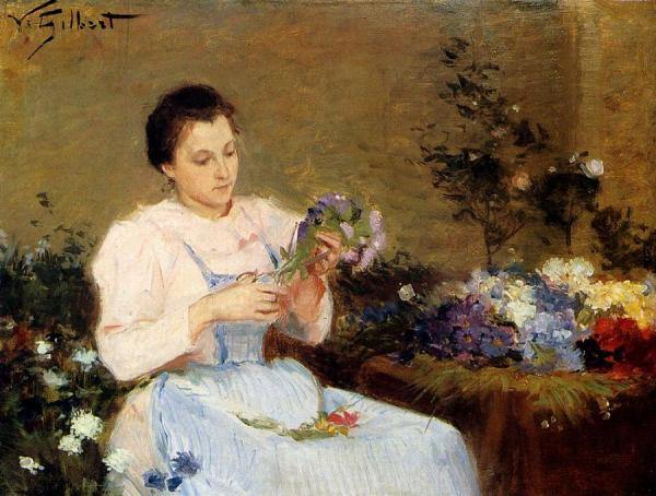Arranging Flowers For A Spring Bouquet by Victor Gabriel Gilbert