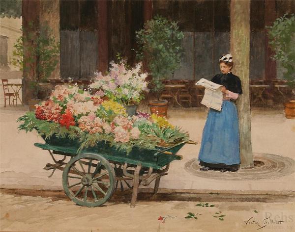 Victor Gabriel Gilbert The Flower Market Oil Painting