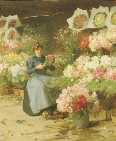 Flower Seller Behind The Madelaine Church by Victor Gabriel Gilbert