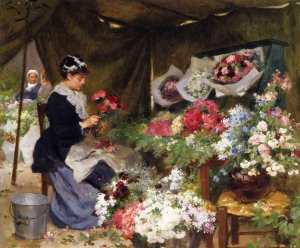 Flower Seller Makiing Bouquets by Victor Gabriel Gilbert