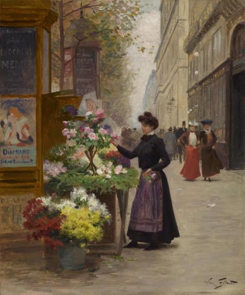 Flower Vendor On The Grandes Boulevards, Paris by Victor Gabriel Gilbert