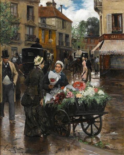 Selling Flowers, Paris by Victor Gabriel Gilbert