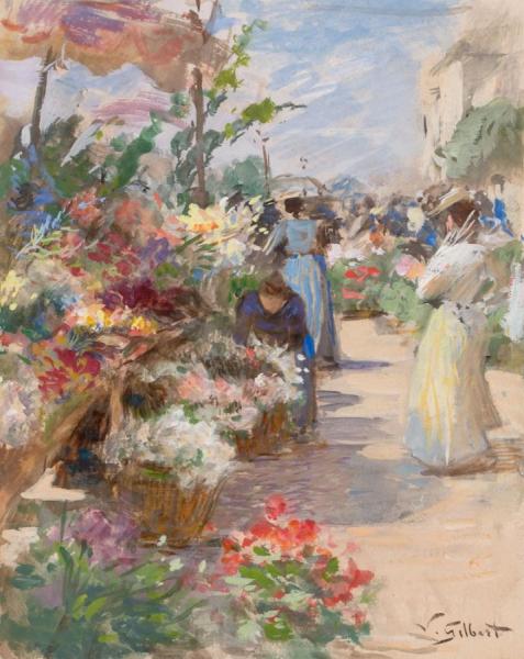 The Flower Market by Victor Gabriel Gilbert Oil Painting Reproductions