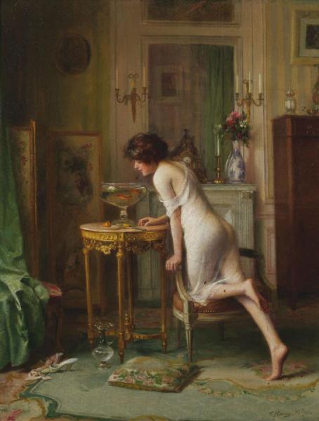 Young Lady With A Fish Bowl by Victor Marais-milton