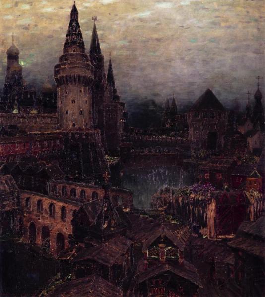 17th Century Moscow. At Dawn. Voskresensky Gates by Victor Mikhail Vasnetsov Oil Painting Reproductions