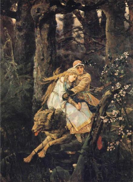 Ivan Tsarevitch Riding The Grey Wolf by Victor Mikhail Vasnetsov Oil Painting Reproductions