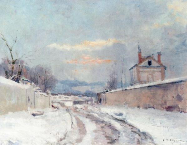 Entrance To A Village In The Snow by Victor Vignon