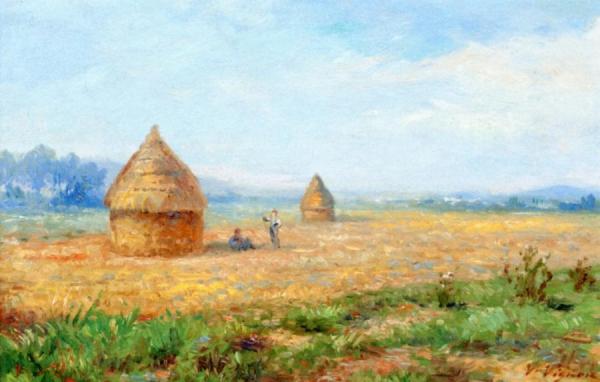 Field Of Wheat With Haystacks by Victor Vignon