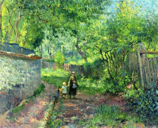 Mother And Child Taking A Walk by Victor Vignon