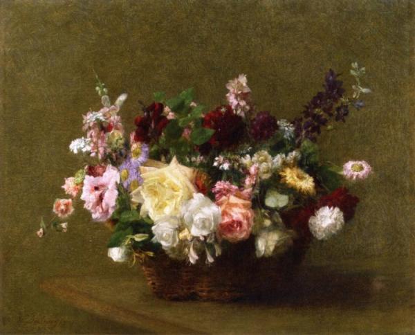 Basket Of Mixed Flowers by Victoria Fantin-latour