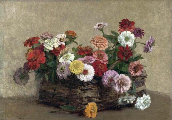 Panier And Zinnias by Victoria Fantin-latour