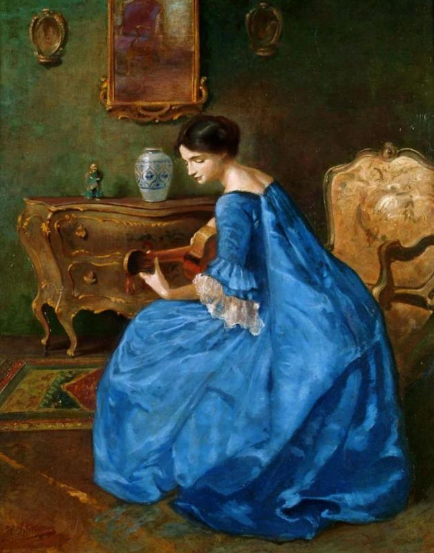 Girl In Blue With Guitar by Viktor Schramm