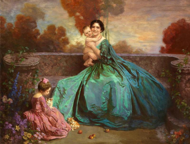 Portrait Of A Mother With Two Children, 1900-1929 by Viktor Schramm