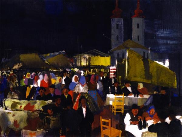 Figures In A Village Market by Vilmos Aba-novák