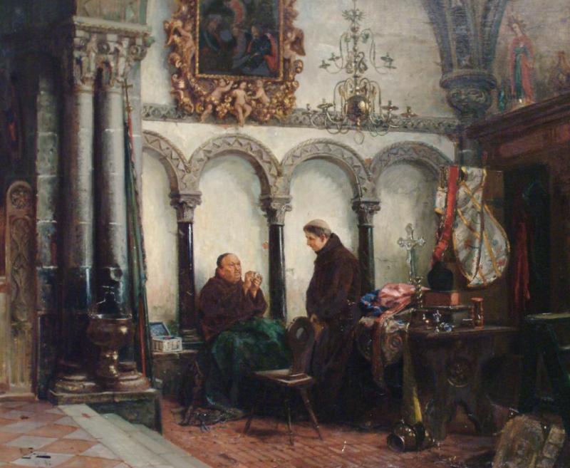 Monks Repairing The Vestment, 1881 by Vincent Stoltenberg Lerche