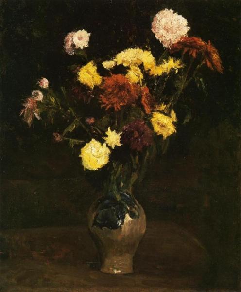 Basket Of Carnations And Zinnias by Vincent Van Gogh
