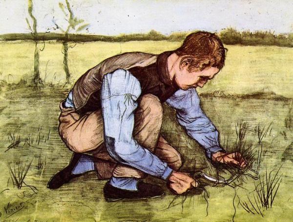 Boy Cutting Grass With A Sickle by Vincent Van Gogh Oil Painting Reproductions