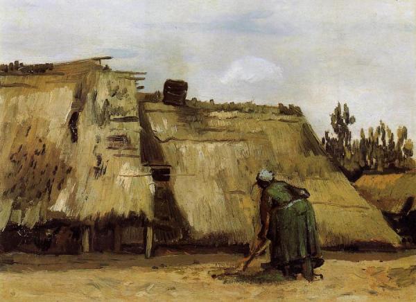 Cottage With Woman Digging by Vincent Van Gogh