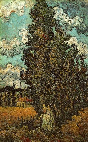 Vincent Van Gogh Cypresses And Two Women