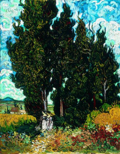 Cypresses With Two Women by Vincent Van Gogh