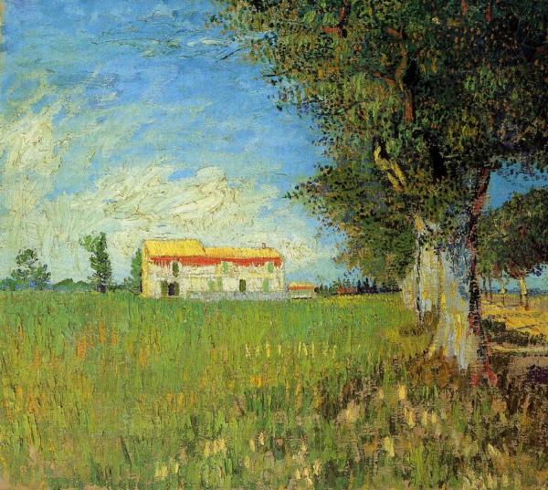 Farmhouse In A Wheat Field by Vincent Van Gogh