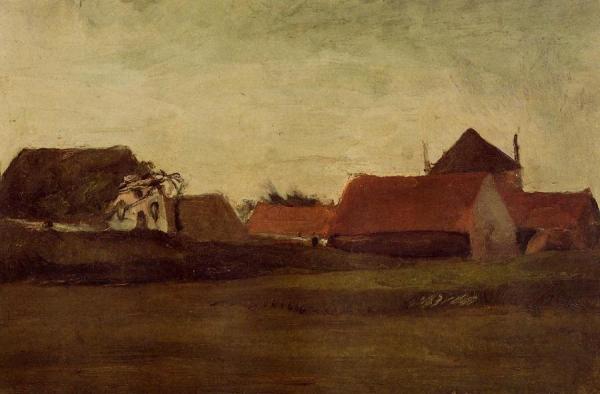 Farmhouses In Loosduinen Near The Hague, In Twilight by Vincent Van Gogh