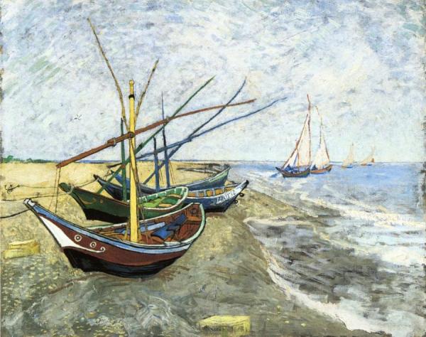 Fishing Boats On The Beach At Les Saintes-maries-de-la-mer by Vincent Van Gogh