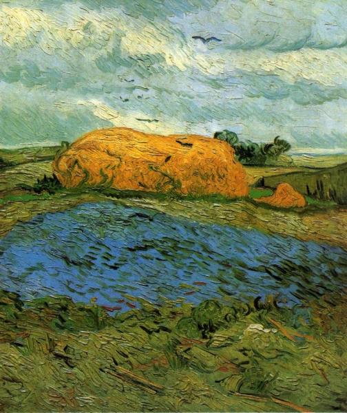 Haystacks Under A Rainy Sky by Vincent Van Gogh