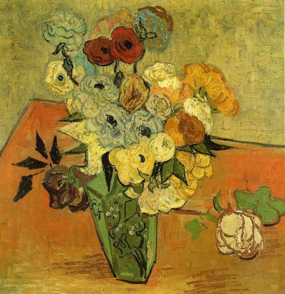 Japanese Vase With Roses And Anemones by Vincent Van Gogh