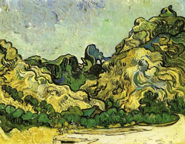 Mountains At Saint-remy With Dark Cottage by Vincent Van Gogh