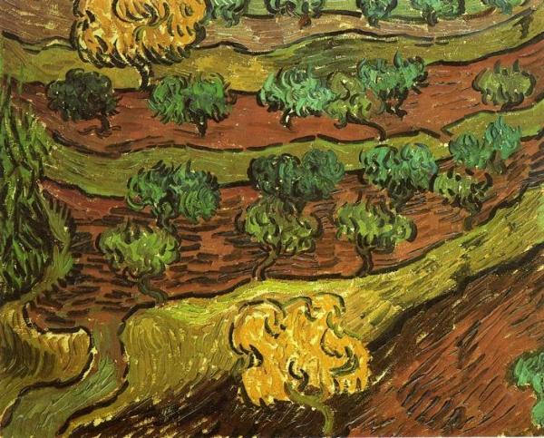 Olive Trees Against A Slope Of A Hill by Vincent Van Gogh