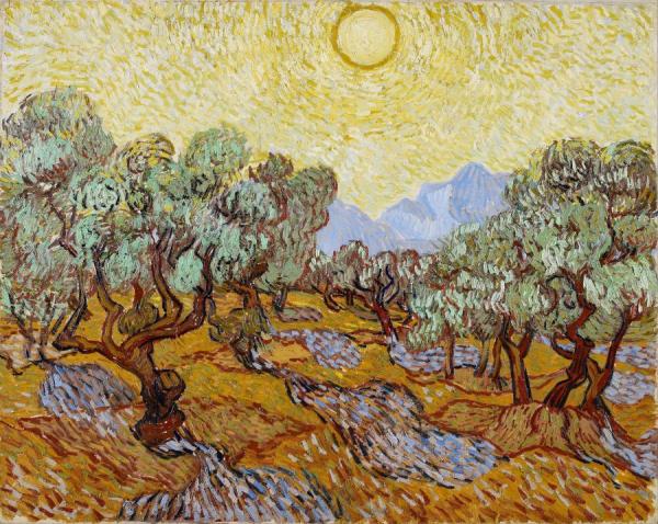 Olive Trees With Yellow Sky And Sun by Vincent Van Gogh