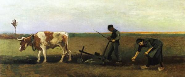 Ploughman With Woman Planting Potatoes by Vincent Van Gogh