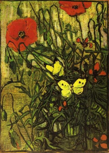 Poppies And Buttreflies by Vincent Van Gogh