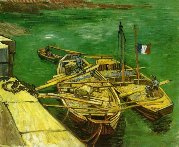 Quay With Men Unloading Sand Barges by Vincent Van Gogh