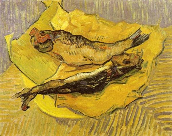 Still Life: Bloaters On A Piece Of Yellow Paper by Vincent Van Gogh