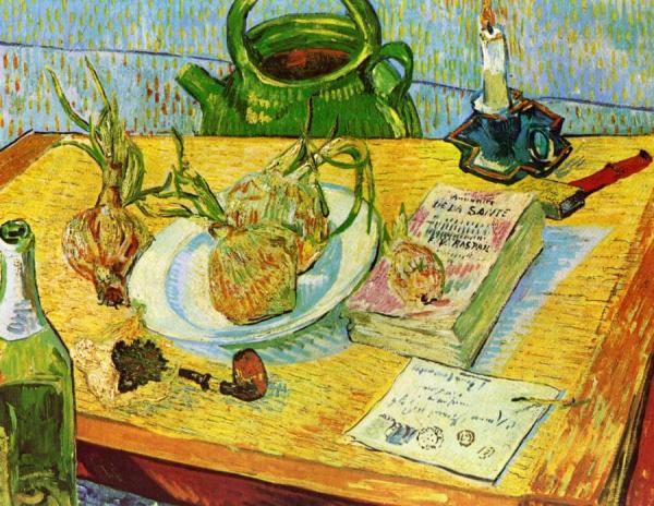 Still Life: Drawing Board, Pipe, Onions And Sealing Wax by Vincent Van Gogh