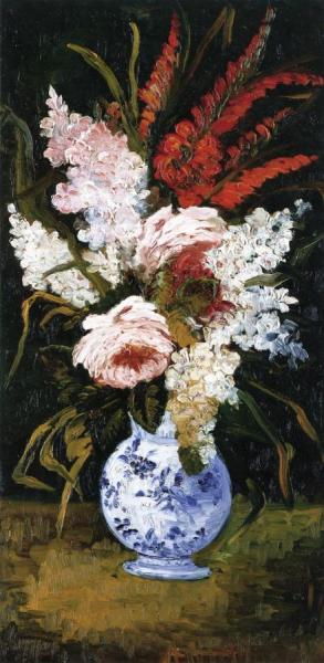 Still Life: Vase With Gladioli And Lilacs by Vincent Van Gogh