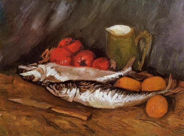 Still Life With Mackerels, Lemons And Tomatoes by Vincent Van Gogh