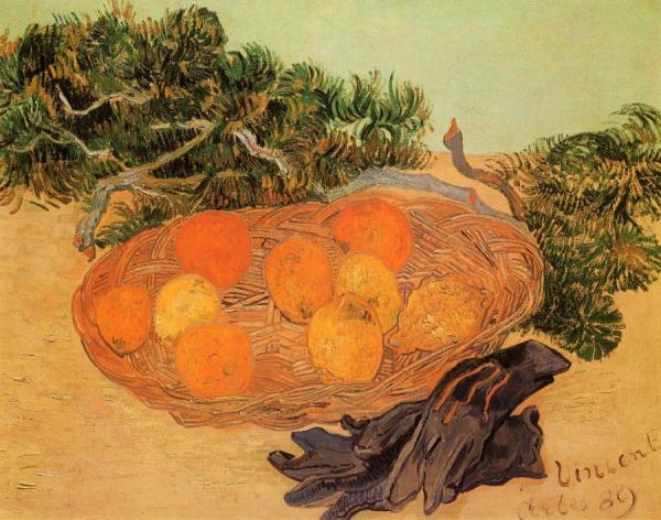 Still Life With Oranges And Lemons With Blue Gloves by Vincent Van Gogh